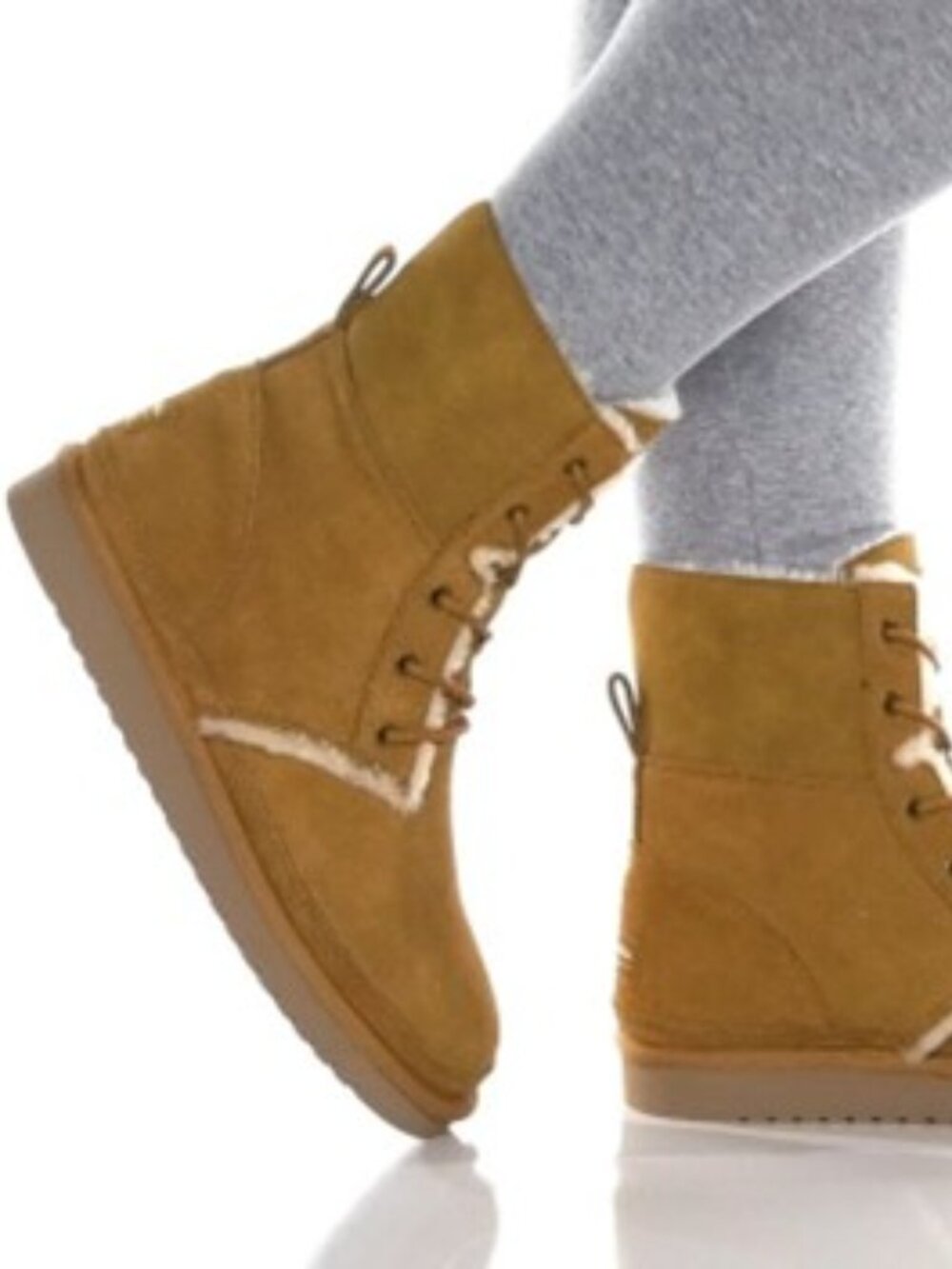 Koolaburra by UGG Advay Tall Boots Suede Faux Fur Lace Up Booties Chestnut NEW